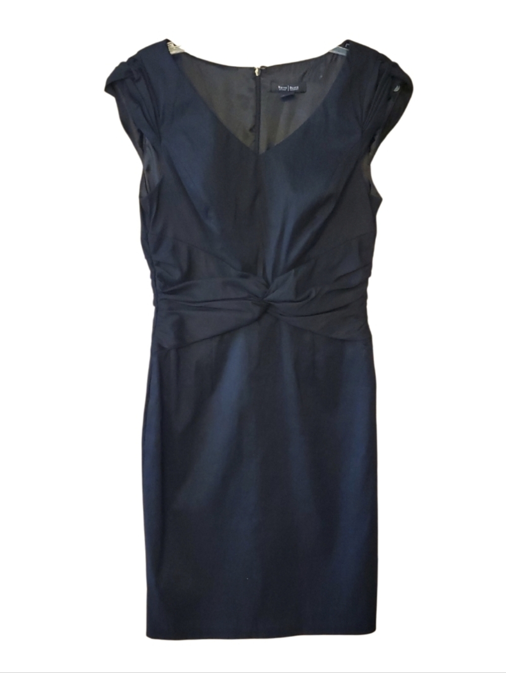 White House Black Market Black Midi Twist-Front Dress Size 8 Short‎ Sleeve